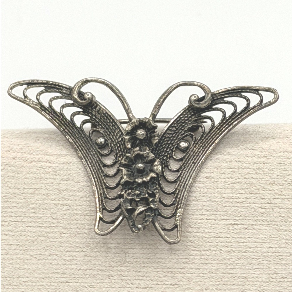 Beau Sterling Silver Filigree Butterfly Brooch Signed Beaucraft Vintage 925 Pin